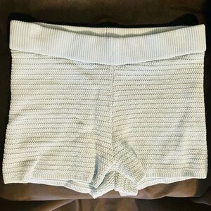 Zara High Waist Ribbed Knit Shorts - Cream